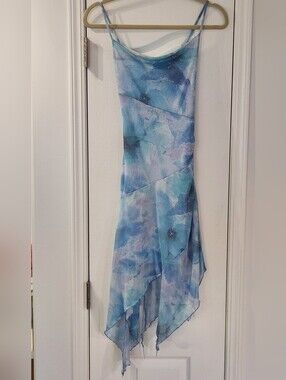Vintage Y2k Watercolor Lettuce Hem Chiffon Dress Fairycore Western Whimsy
